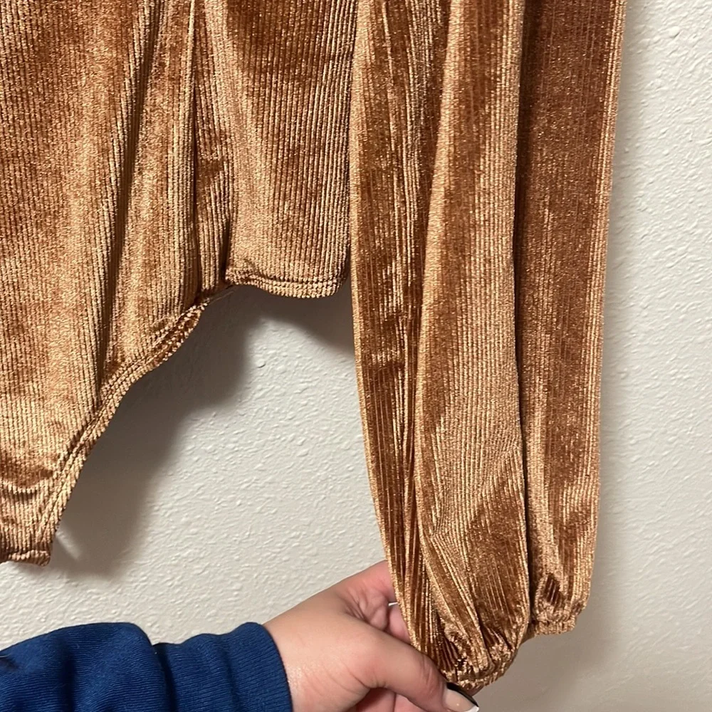 NWOT Hayden Brown Velvet Long Sleeve Bodysuit - Picture 4 of 5